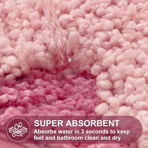 ORTIGIA Pink Scalloped Bath Mat, 17x24 Microfiber Non-Slip Rug