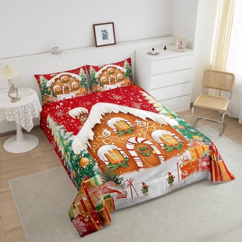 Feelyou Red Christmas Bedding Set Twin - 1 Comforter 68x90 + 1 Pillowcase 20x30