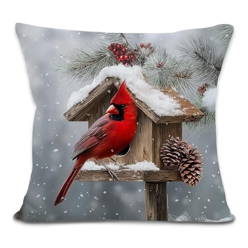 LRyeisahh Xmas_4 Christmas Cardinal Throw Pillow Cover 18x18 Rustic Farmhouse Holiday Decor