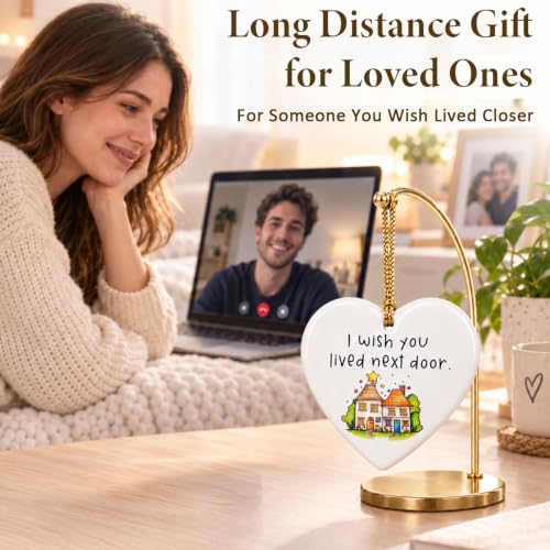 Long Distance Heart-Shaped Ceramic Christmas Ornament – 3 Inch Gift for Faraway Friends