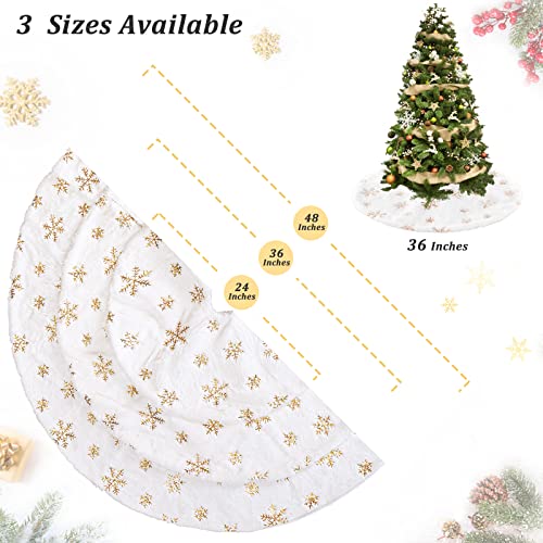 36-Inch White Faux Fur Christmas Tree Skirt with Gold Sequin Snowflakes