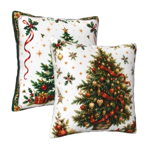 Christmas Trees Throw Pillow Covers 18x18 Inch Set of 2 - Holiday Decor