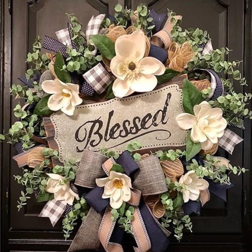White Floral Front Door Wreath - 22-Inch Farmhouse Porch & Home Decor