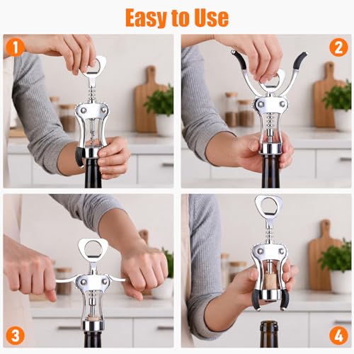 Heavy-Duty Zinc Alloy Wing Corkscrew & Bottle Opener - Ergonomic & Dishwasher Safe