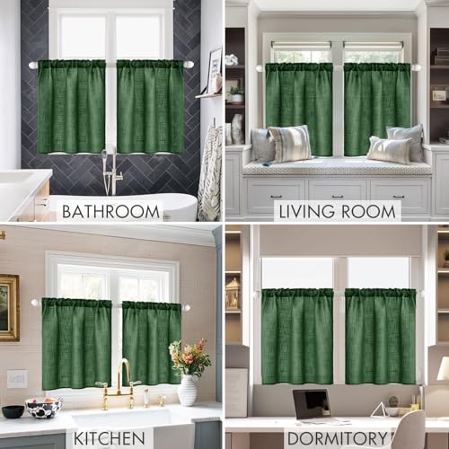 MIULEE Emerald Green 26x30 inch Linen Blend Tier Curtains, 2 Panels for Kitchen/Bathroom