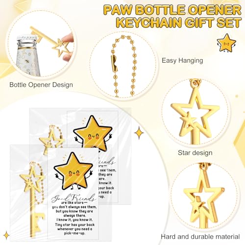 Vesici Star Bottle Opener Keychain Gift Set for Friends - Gold, 15 Pieces