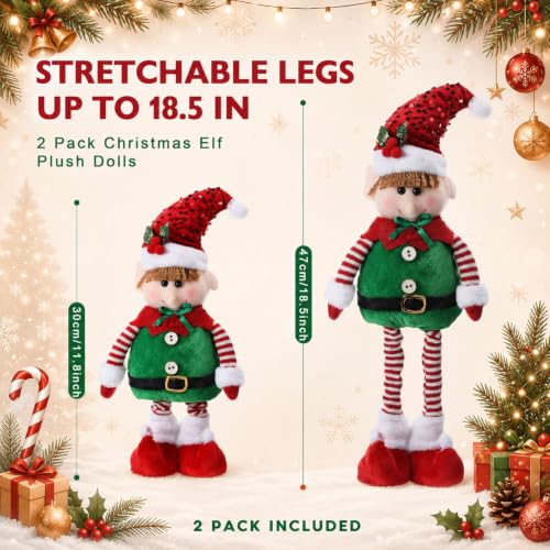 Capoda 2 Pack Christmas Standing Elf Figures - Adjustable Plush Holiday Decor