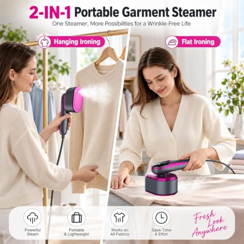 SHAWALEEN Pink Travel Clothes Steamer & Iron 2-in-1 1200W Wrinkle Remover