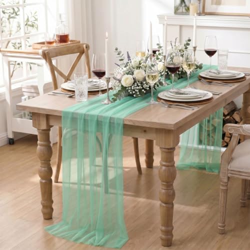 Artoid Mode Turquoise 28x120 Inch Gauze Table Runner for Holiday Party & Wedding Decor