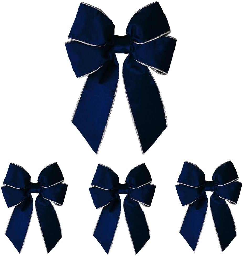 Skiennix Christmas Wreath Bows - 4 Pieces, 7" x 10" Blue Farmhouse Decor for Holiday Tree & Door