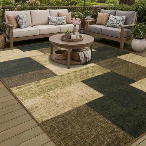 QuLint Modern Geometric 5x7 Outdoor Rug in Warm Taupe - Indoor/Outdoor washable non-slip