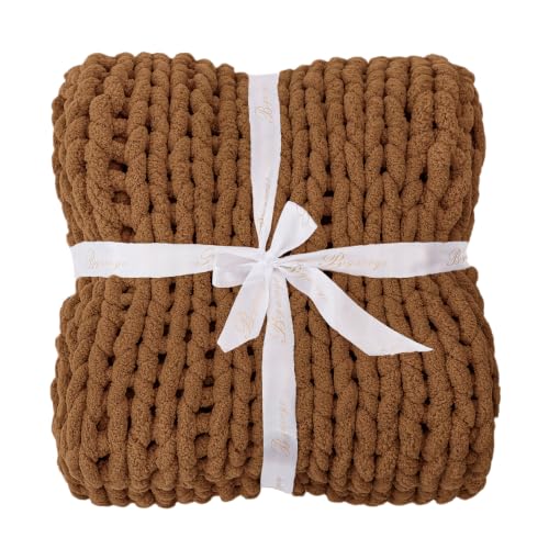 Bigacogo Caramel Chunky Knit Throw Blanket 40x60 Inches for Couch & Bed