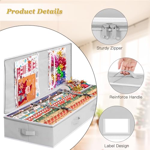 Underbed Gift Wrapping Paper Storage Organizer for 24 Rolls with Pockets