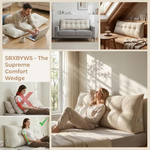 King Size Headboard Pillow with Side Pockets - Ergonomic Wedge for Comfort