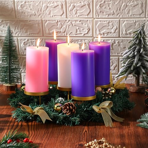 Christmas Advent Wreath Candle Holder with 5 Candles - Rustic Holiday Decor