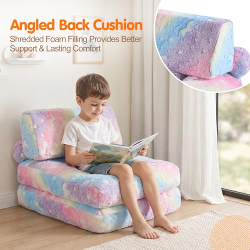 3-in-1 Fold-Out Kids Foam Chair - Glow-in-the-Dark Rainbow Unicorn