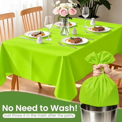 Lime Green Disposable Plastic Tablecloth 54 x 108 Inch - 2 Pack, Waterproof & Stain-Resistant