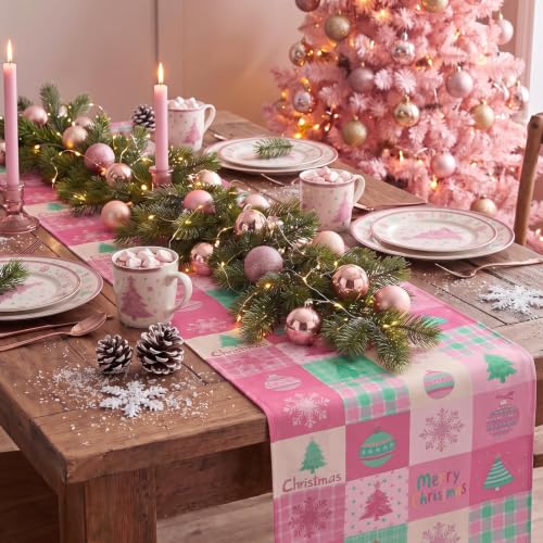 Gilprop Pink Christmas Table Runner 13 x 72 in Pastel Checkered