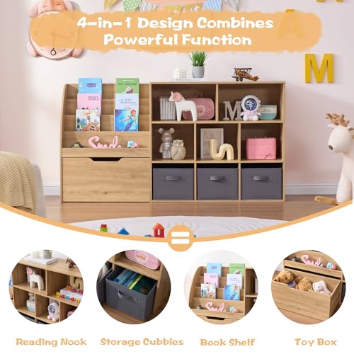 Kids Bookshelf and Toy Storage Organizer with Drawer and Bins