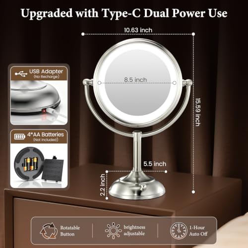 Professional 8.5" Large Lighted Makeup Mirror with Brighter Lights,
