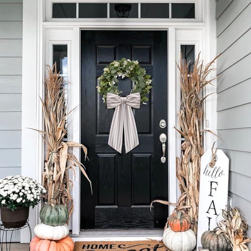 2 Pack Beige and White Stripe Wreath Sash for Front Door Porch Decor