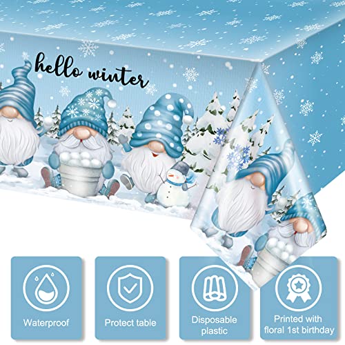 Frienda 3 Pack Winter Gnome Tablecloths 108x54 Inch Snowflake Holiday Cover