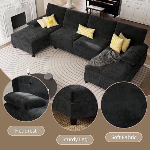 U-Shaped 4-Seat Sectional Sofa with Double Chaise Lounges, White