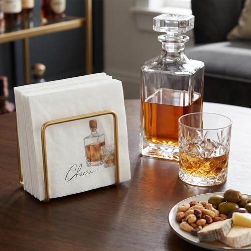 Whiskey Cocktail Napkins - 25 Pack, Fun Bourbon Design, Disposable Bar & Party Paper Picks