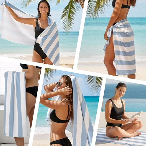 4-Pack Striped Microfiber Beach Towels, 30" x 60" Sand-Free Quick-Dry Towels