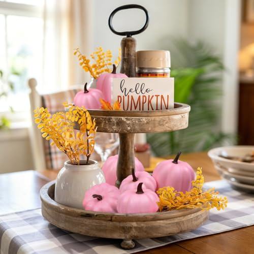 7-Piece Pink Artificial Foam Pumpkin Set for Fall Thanksgiving Decor