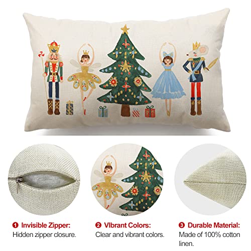 Merry Christmas Throw Pillow Cover 12x20 Inch Nutcracker Winter Holiday Decor A2