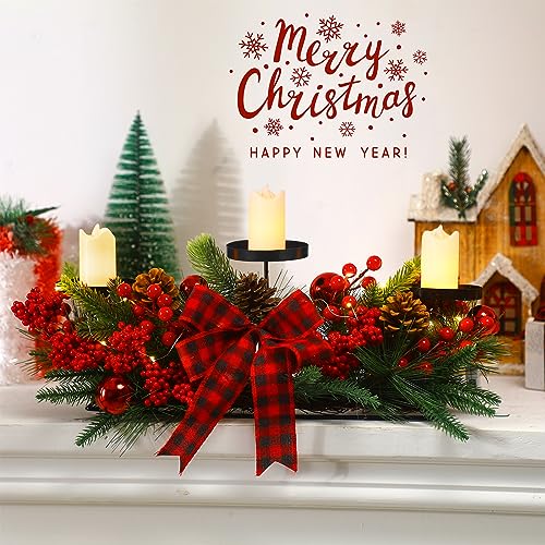 Christmas Table Centerpiece with 3 LED Candle Holders & Pine Cones