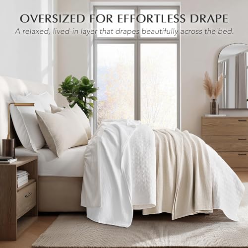 EverGrace 100% Cotton Waffle Weave Coverlet Set - King, Birch (3-Piece)