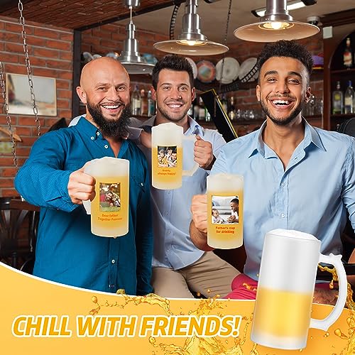 16 oz Frosted Sublimation Beer Mugs - 6 Piece Blank Glass Set