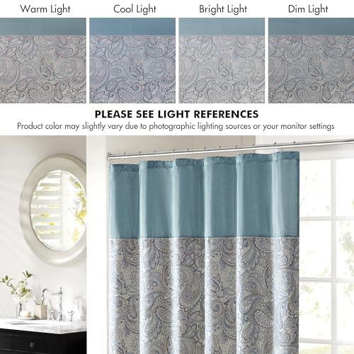 Madison Park Aubrey Shower Curtain Paisley Jacquard Pieced Microfiber Faux Silk Modern Home Bathroom Decorations Bathtub Privacy Screen, Decorative Bathroom, 72" x 72", Teal