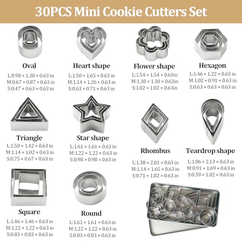 Amzlysdok Silver-Gray 30-Piece Mini Cookie Cutter Set - Small Stainless Steel Shapes & Sizes for Baking & Crafts