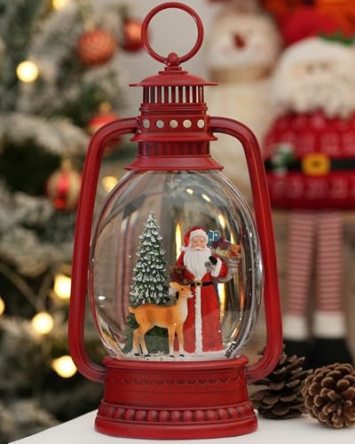 12.6-Inch Musical Christmas Snow Globe Lantern with Santa and Timer