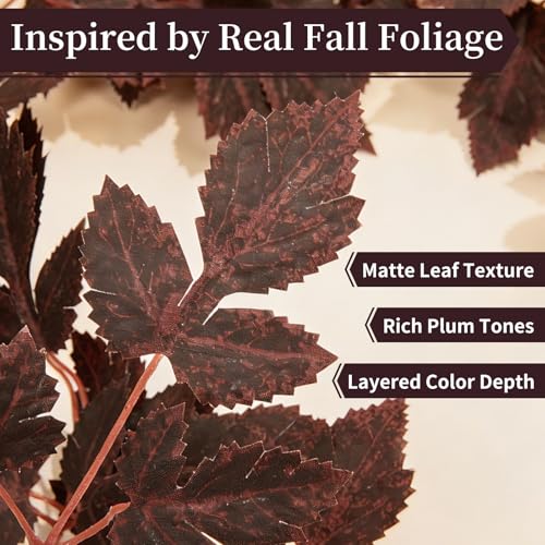 6ft Artificial Plum Fall Garland - Moody Autumn Leaf Decor for Mantel & Table