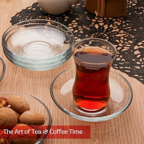 Glass Saucer Plates Set of 6 - Coffee & Tea Side Dishes, Small Appetizer Plates