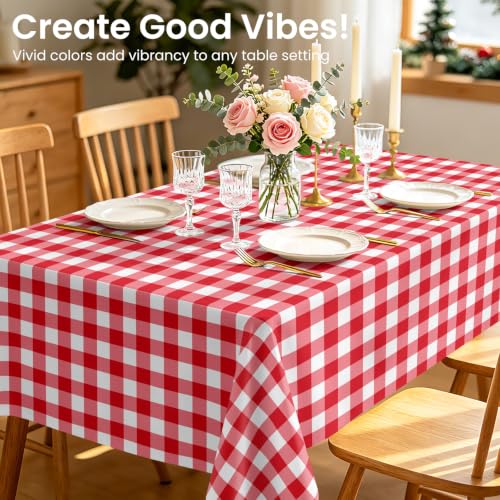 LIKAJON 2 Pack Red Gingham Disposable Tablecloth 54 x 108 in – Rectangle, Red and White Checkered
