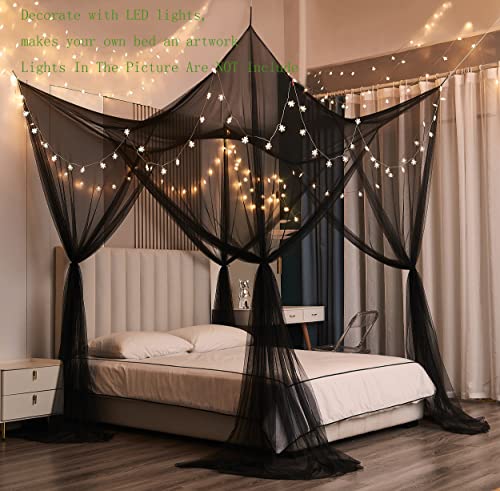 Black 4-Corner Bed Canopy Curtains for Full, Queen, and King Beds