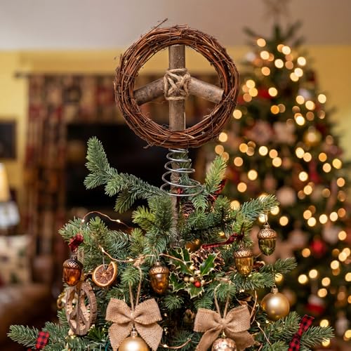 Soulchen 6-Inch Peace Sign Christmas Tree Topper – Brown Rustic Rattan