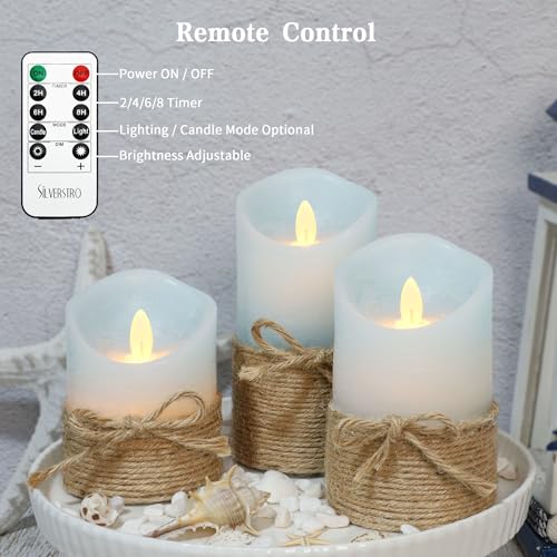 Nautical Decor Flameless Ocean Blue Candles with Remote Control - Ocean Hemp Rope
