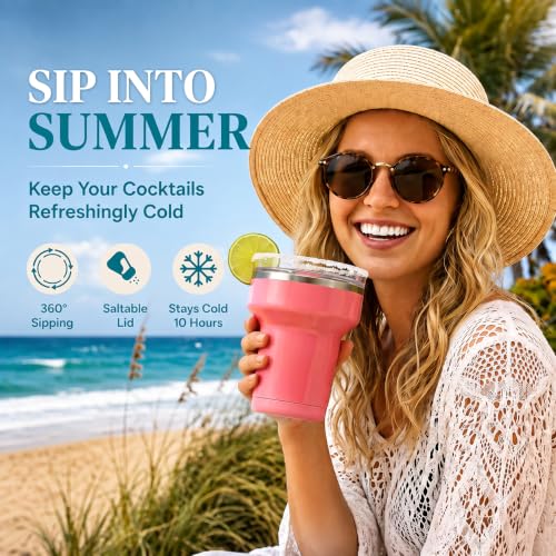 Tronco 16oz Insulated Margarita Tumbler with Lid & Saltable Rim - Coral Pink