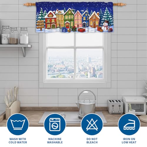 Blue Cartoon Houses Christmas Kitchen Valance 54x18in - Xmas Curtain