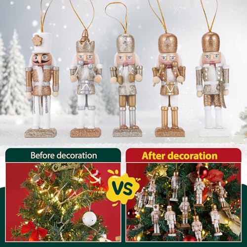 10-Piece Wooden Christmas Nutcracker Ornament Set - 10cm Hanging Soldiers
