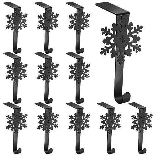 12 Pcs Snowflake Christmas Stocking Holders - Lounsweer Mantle Hooks, 5.5 in