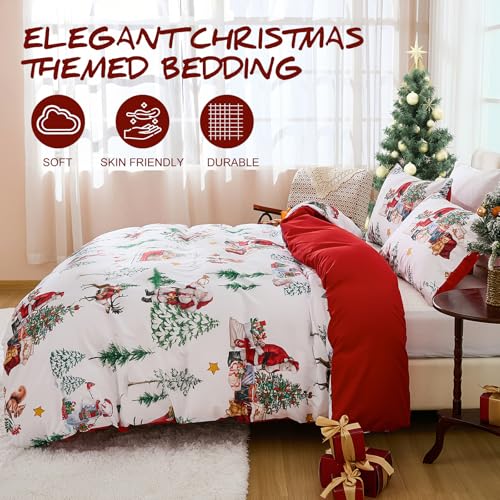 DJY Christmas Duvet Cover Set Queen Santa Snowman Bedding Holiday Decor
