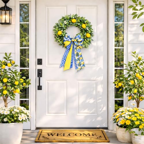 Lemon Wreath Sash for Front Door Summer Farmhouse Decor