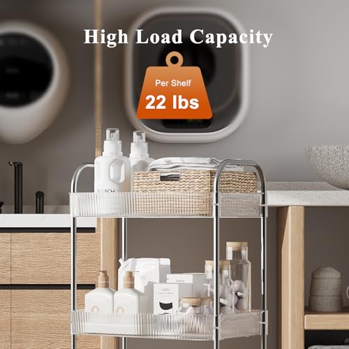 3-Tier Clear Acrylic Rolling Utility Cart with Lockable Wheels & Handle